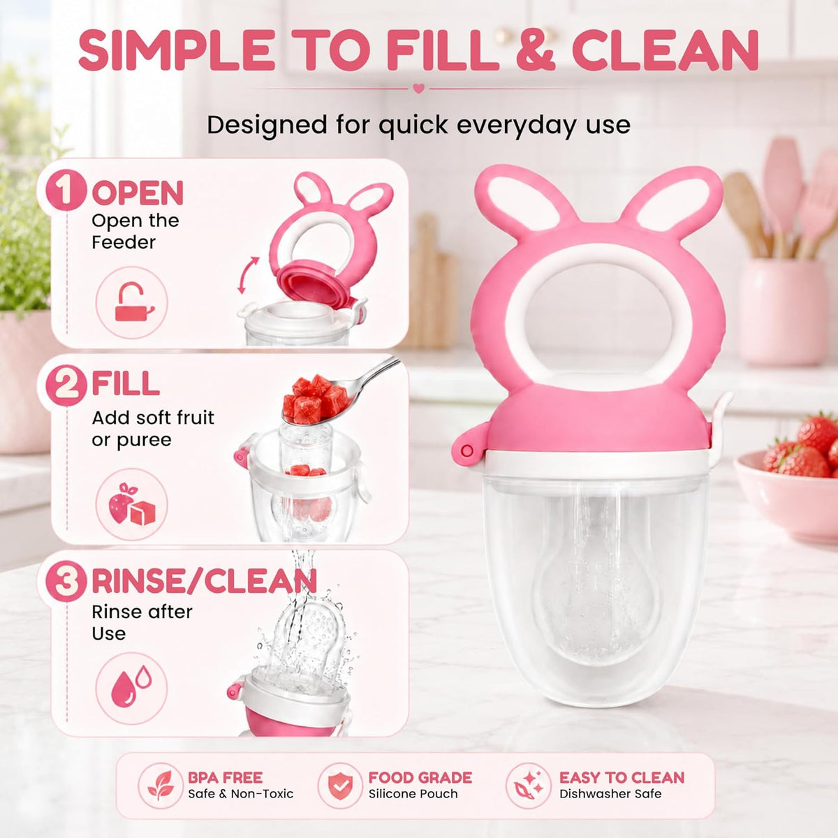 Silicone Baby Fruit Feeder Pacifier 🍓👶 | Safe Self Feeding & Teething Relief 🍼 | Baby Led Weaning (BLW) | 4-10 Months+