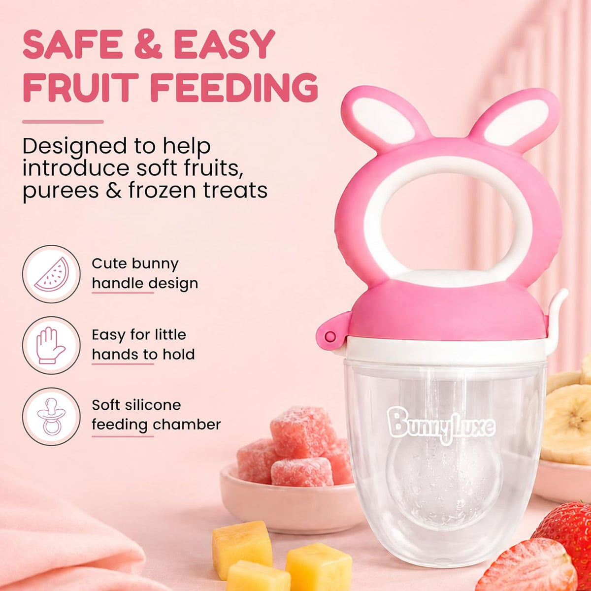 Silicone Baby Fruit Feeder Pacifier 🍓👶 | Safe Self Feeding & Teething Relief 🍼 | Baby Led Weaning (BLW) | 4-10 Months+