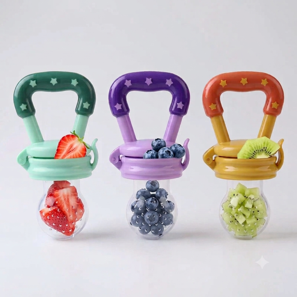3-in-1 Baby Fruit Feeder Pacifier Set - Silicone Fruit Soother & Teether Bundle (Pack of 3)